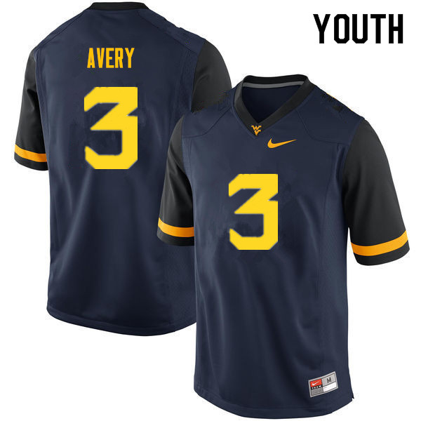 NCAA Youth Toyous Avery West Virginia Mountaineers Navy #3 Nike Stitched Football College Authentic Jersey GO23X25WT